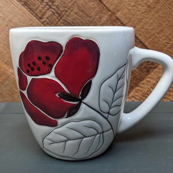 Rare LAURIE GATES Anna Bloom Red Rose Design Coffee Tea Mug Cup Replacement - Picture 1 of 7